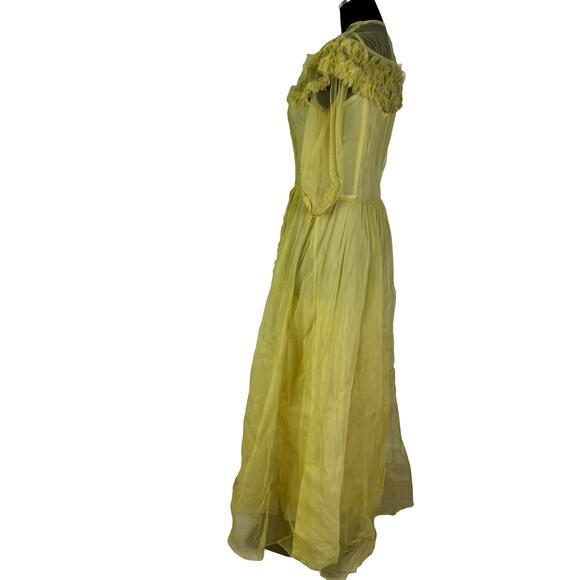 Vintage 1930s Yellow Ruffled Sheer Gown & Slip Set AS IS Project Piece Small - Picture 8 of 16
